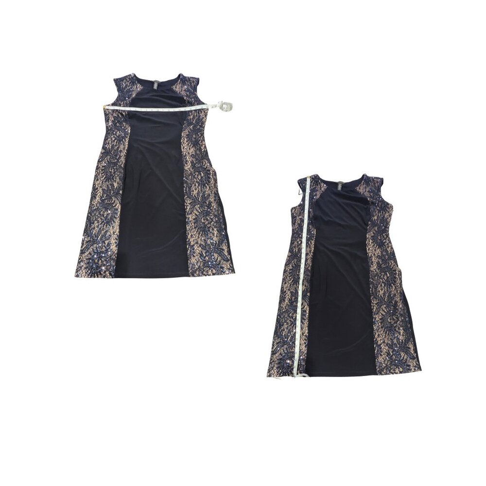 R&M Richards Navy Sequin Lace Dress Nude Illusion Sheath Cocktail Dress Size 16 - Picture 6 of 6